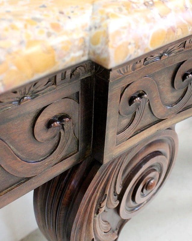 photo furniture Large Console In Solid Mahogany And Marble Top, Louis XVI Style   Late 19th Century