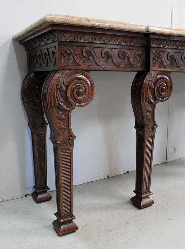6278.88 Large Console In Solid Mahogany And Marble Top, Louis XVI Style   Late 19th Century photo