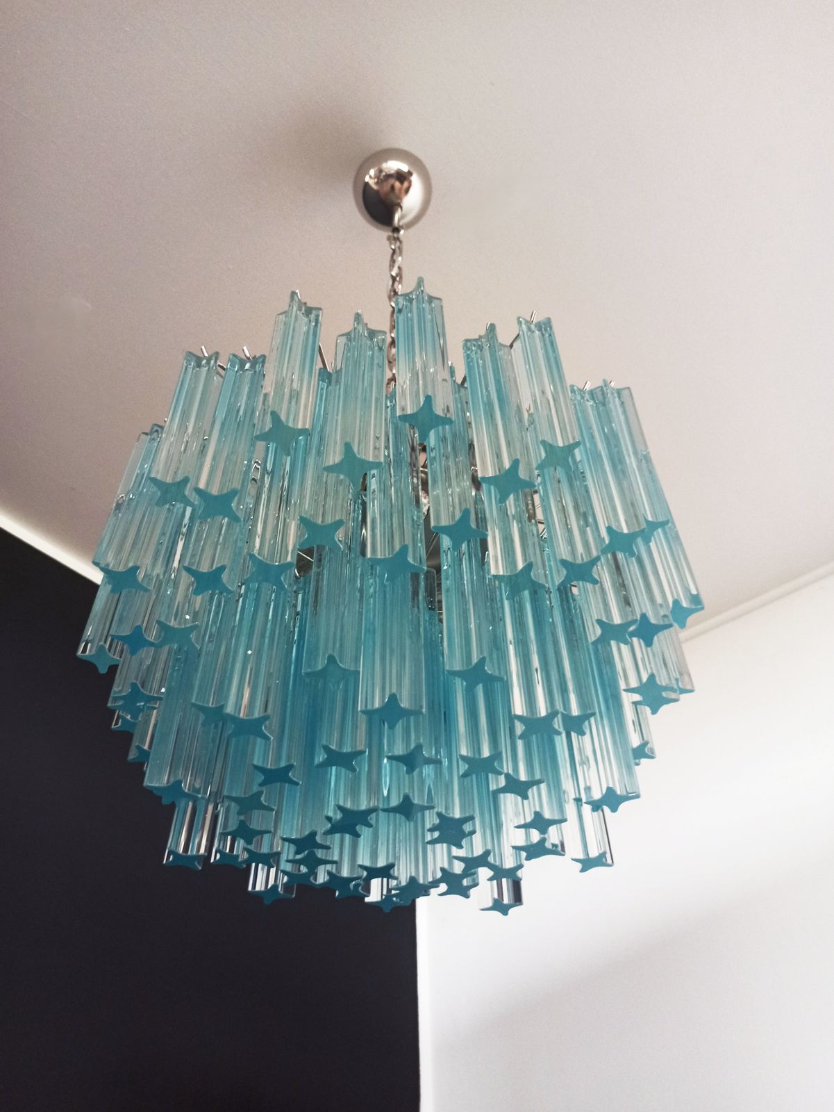 Gorgeous Murano Vintage Chandelier – 107 Quadriedri Blue Shade photo for sale