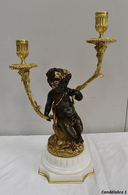 Pair Of Bronze Candelabras, "Un Amour Et Un Faune", After Clodion And Delarue , End Of The 19th Century photo for sale