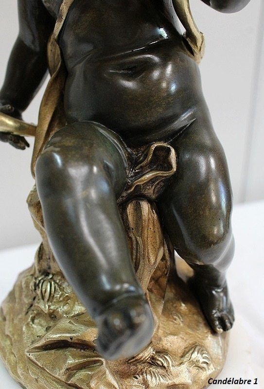 photo furniture Pair Of Bronze Candelabras, "Un Amour Et Un Faune", After Clodion And Delarue , End Of The 19th Century
