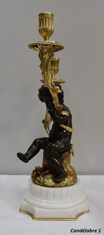 Home Decor Pair Of Bronze Candelabras, "Un Amour Et Un Faune", After Clodion And Delarue , End Of The 19th Century photo