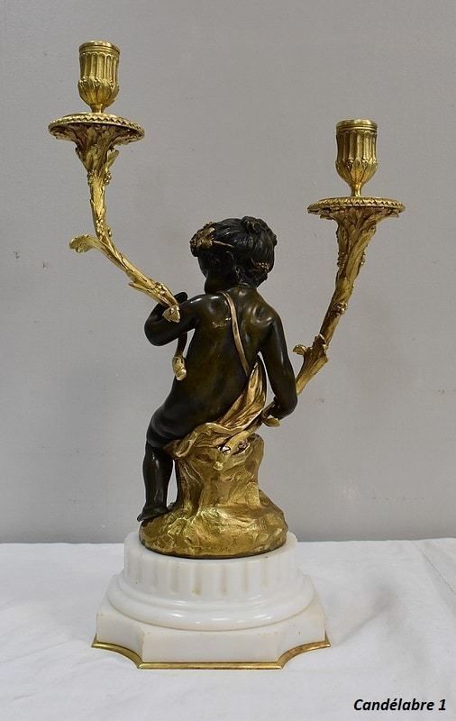 4129.27 Pair Of Bronze Candelabras, "Un Amour Et Un Faune", After Clodion And Delarue , End Of The 19th Century photo