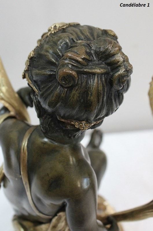 photo vinterior Pair Of Bronze Candelabras, "Un Amour Et Un Faune", After Clodion And Delarue , End Of The 19th Century