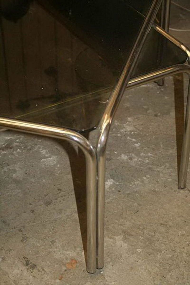 Pair Of Chrome Side Tables With Glass Tops. French. Circa 1970 photo Furniture