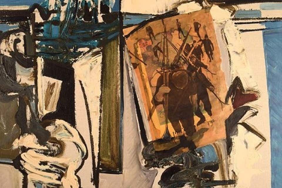 Bengt Winberg, Swedish Artist, Oil And Collage On Canvas, 1965 photo for sale