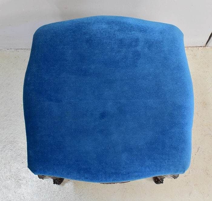 Stool In Blue Velvet And Rosewood, Modular Height, Louis XV Style, Napoleon III Period  19th Century photo vintage