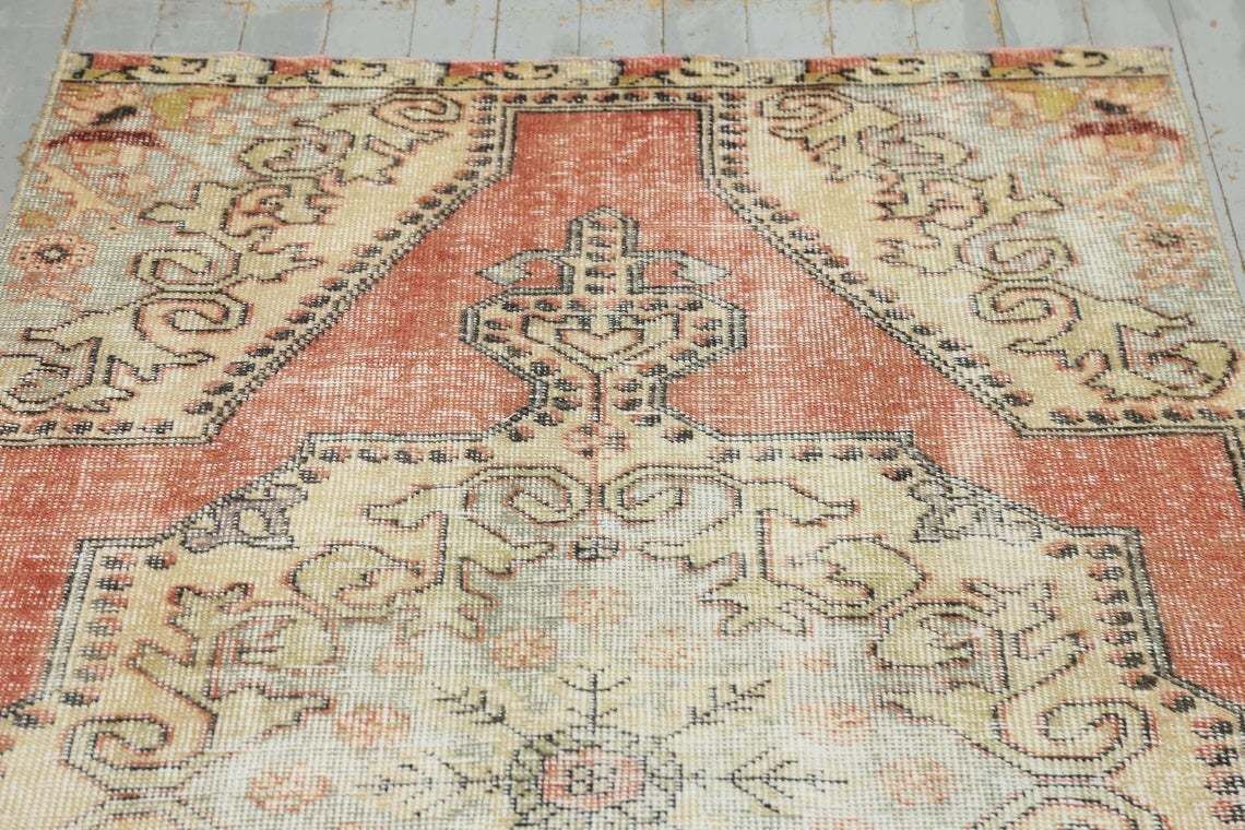 110x209 Cm Handmade Turkish Rug, Kitchen Rug, Home Decor, Luxury Area Rug, Oushak Rug, Faded Red Beige Rug, Handwoven Bohemian Wool Rug 3.6x6.9 Ft photo 257.0