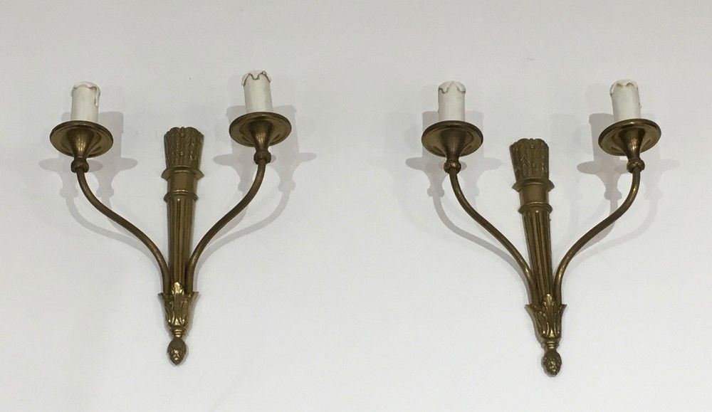 Louis The 16th Style Pair Of Bronze Wall Lights With Quiver. French Work. Circa 1960