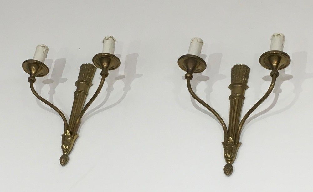 Louis The 16th Style Pair Of Bronze Wall Lights With Quiver. French Work. Circa 1960 photo for sale