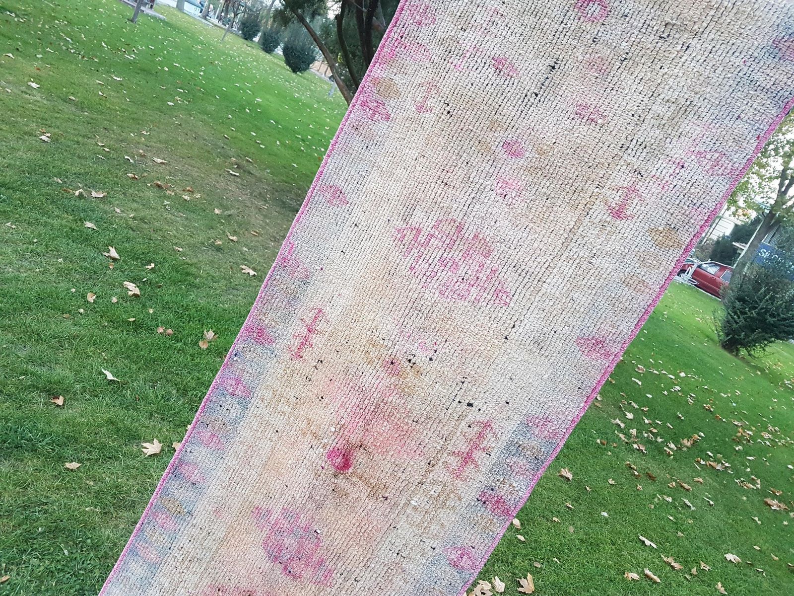 Hand Knotted Muted Pink Color Turkish Oushak Runner Rug With Modern Tribal Style, Boho Chic Long Hallway Stair Carpet 2'4" X 15'1" photo 721.0