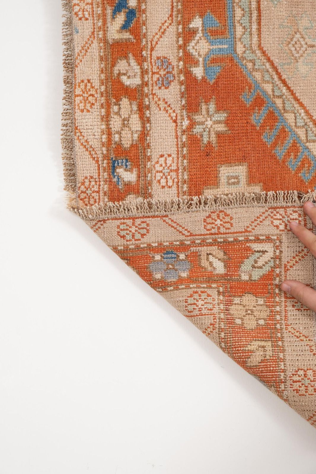 photo for sale Vintage Caucasian Rug   Decorative Soft Pink And Blue Colors Wool Rug 4'1" X 7'2"