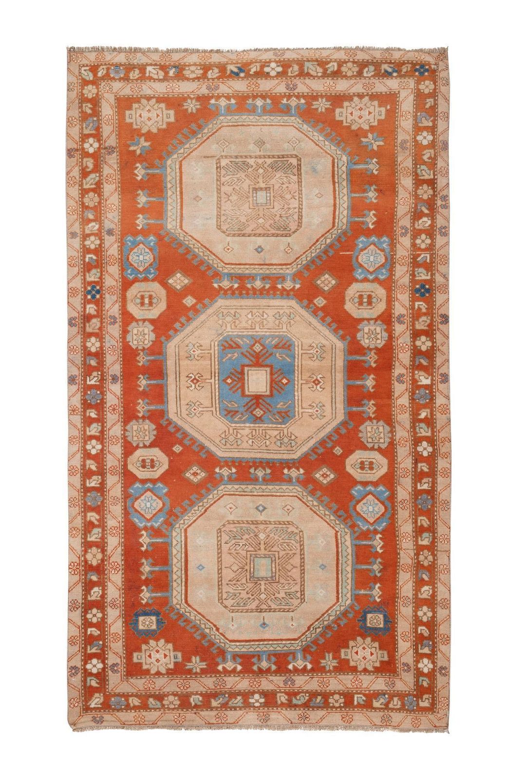 Textiles Vintage Caucasian Rug   Decorative Soft Pink And Blue Colors Wool Rug 4'1" X 7'2" photo