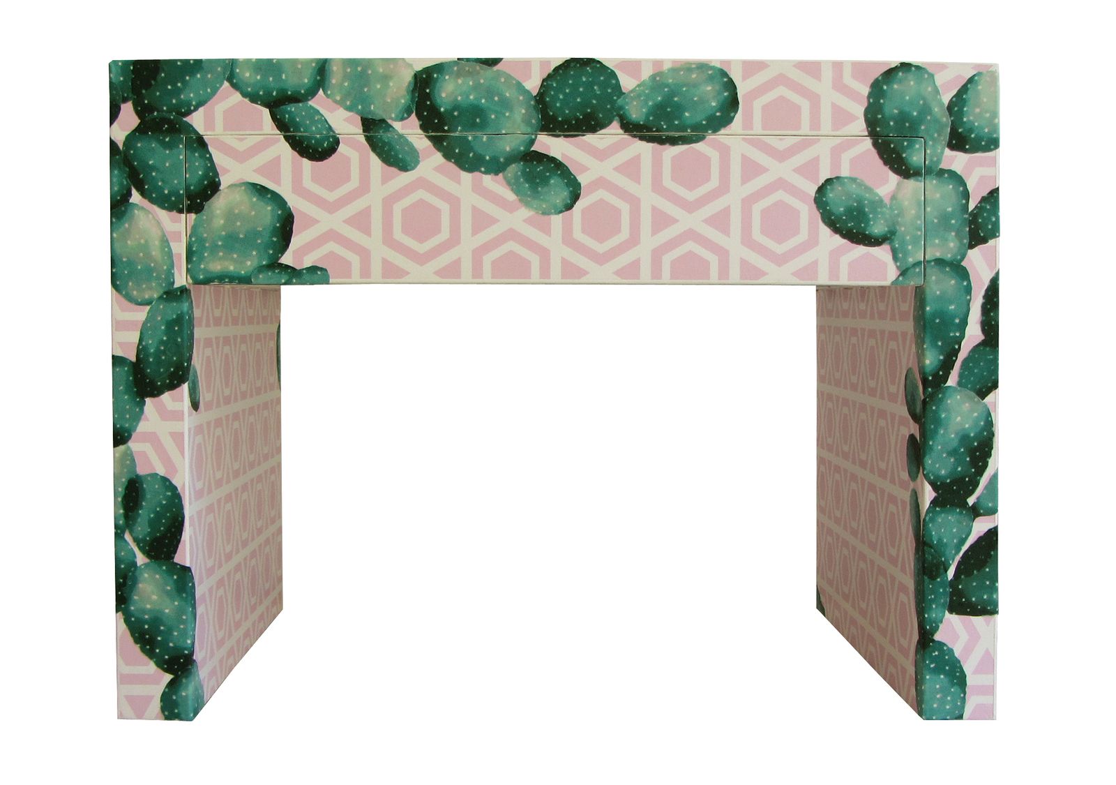 "Cactus Captured" Restyled Bedside Table By Habitat Improver With Recycled Wallpaper And Fabric Découpage photo for sale