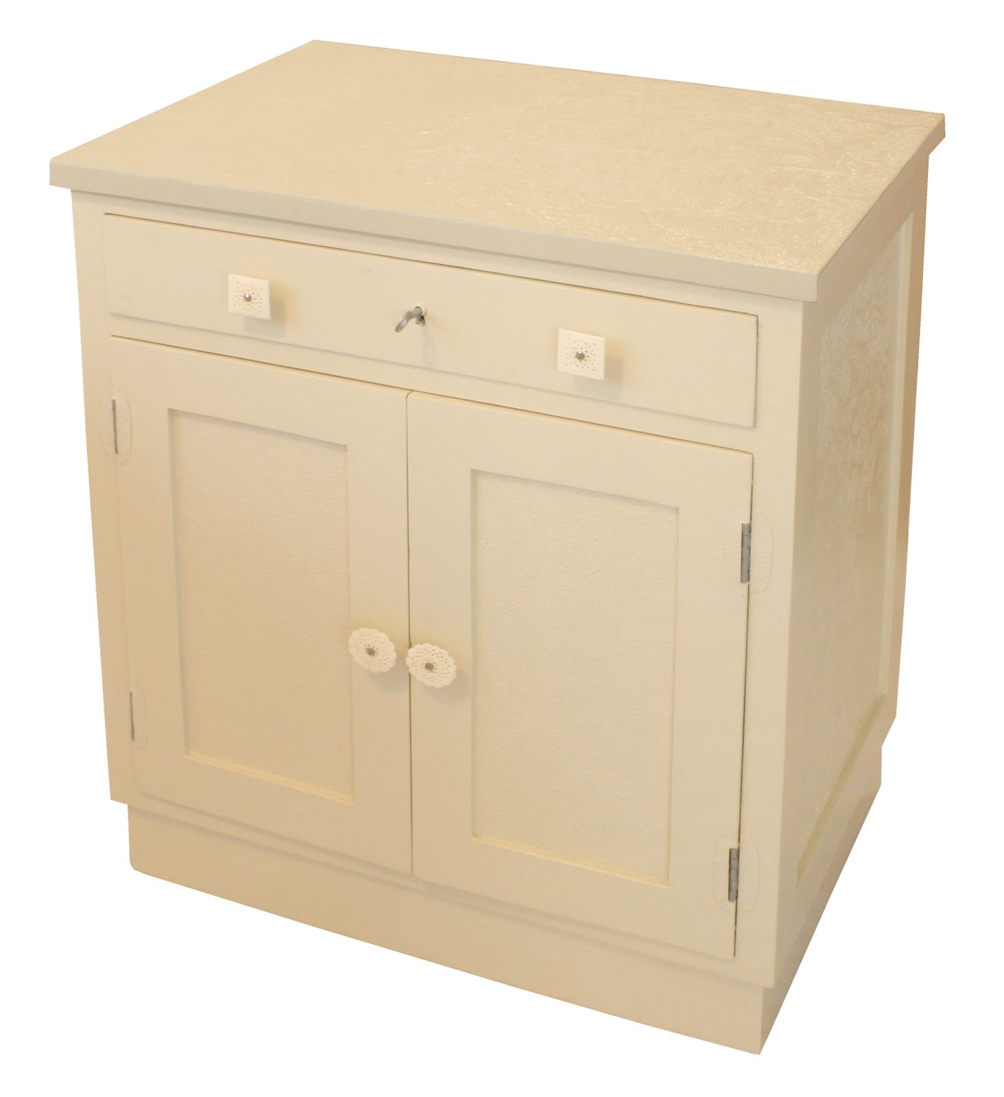 photo for sale "Hindustani Paisley" Restyled Small Armoire By Habitat Improver With Textured/Printed Wallpapers And Ivory Paint