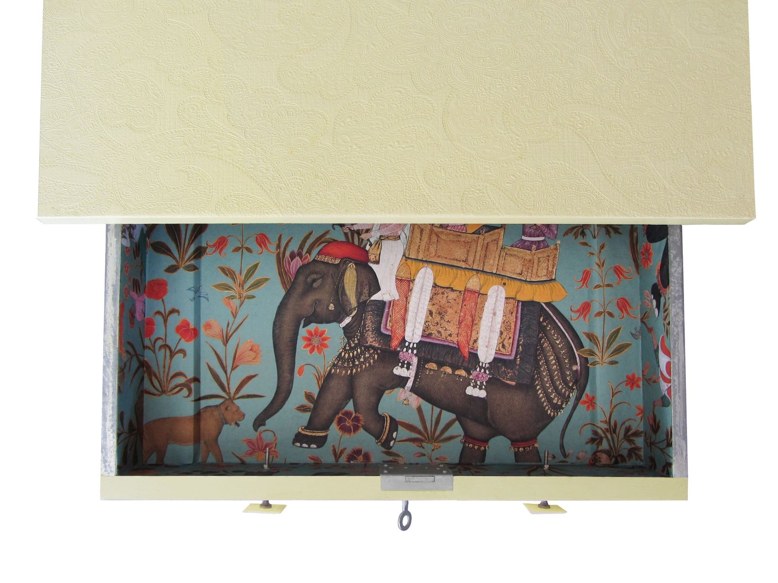 Furniture "Hindustani Paisley" Restyled Small Armoire By Habitat Improver With Textured/Printed Wallpapers And Ivory Paint photo