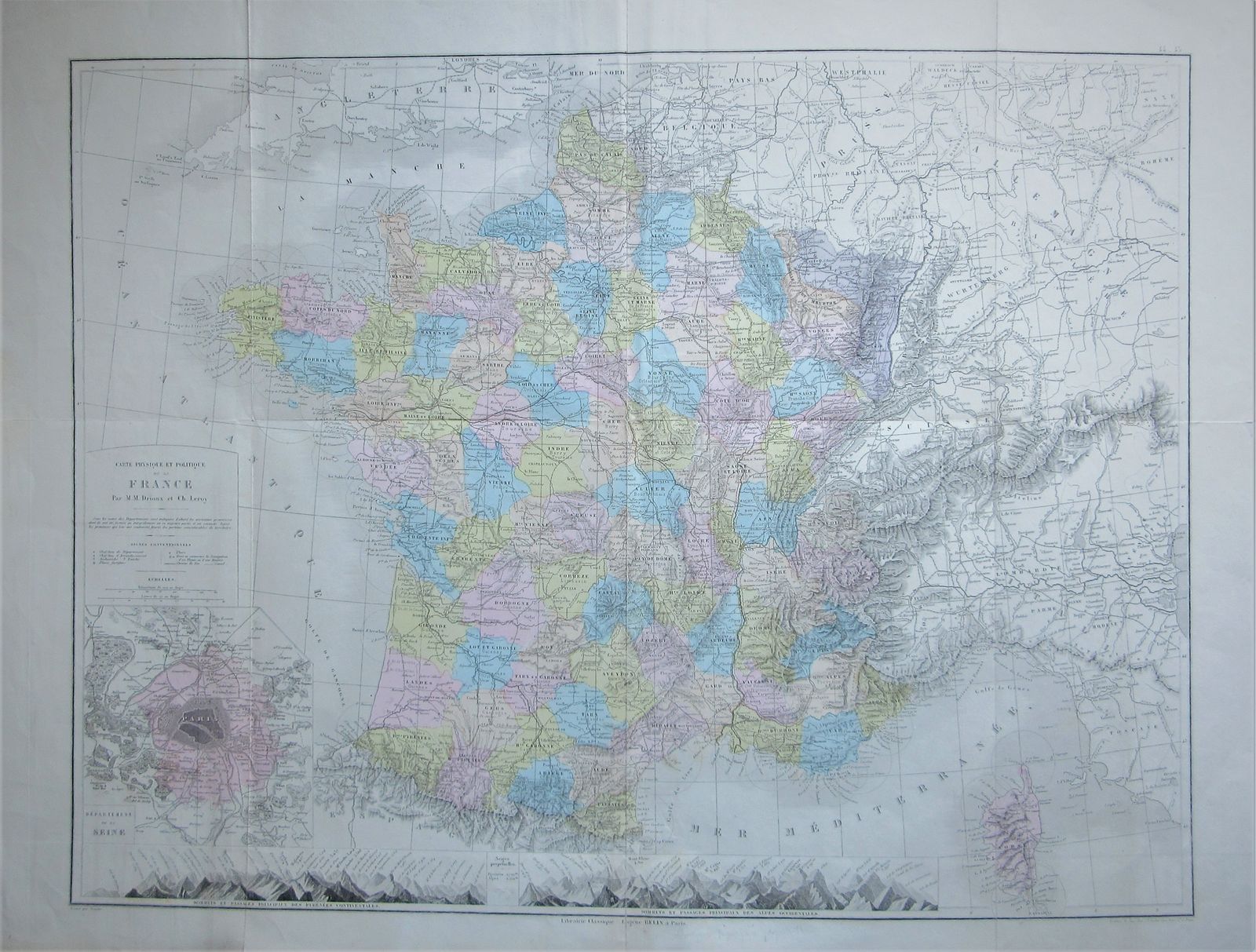 Carte Physique Et Politique De La France. Par M.M. Drioux Et Ch. Leroy  1866