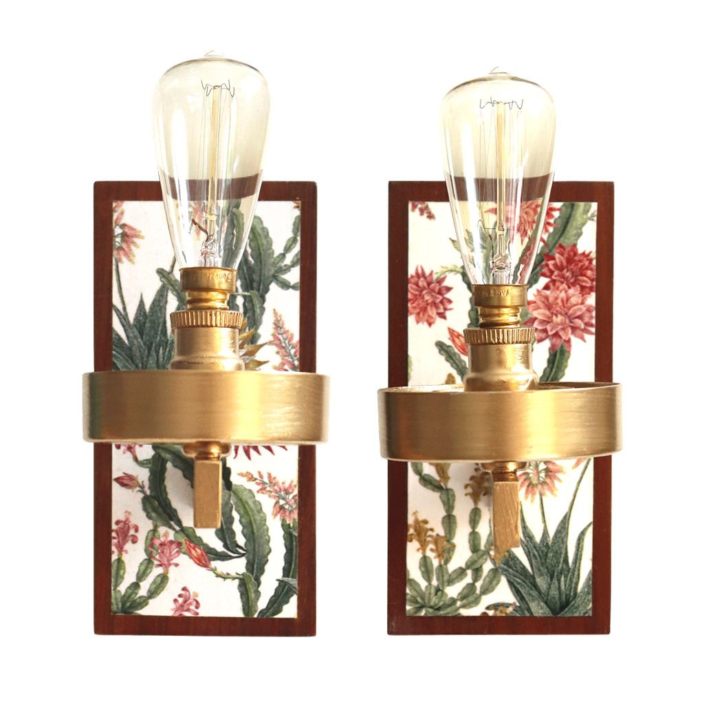 "Biophilia Fix" Restyled Wall Sconces By Habitat Improver With Paper Napkin Découpage And Gold Paint photo Lighting