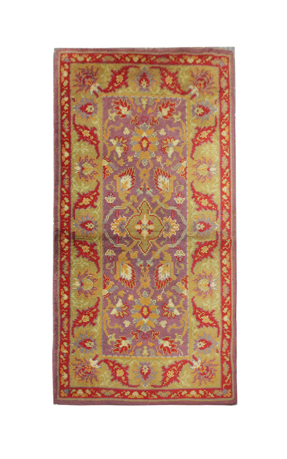 Rare Antique Rug Purple Wool Pile Rug, British Ax Minister Design 87x150cm