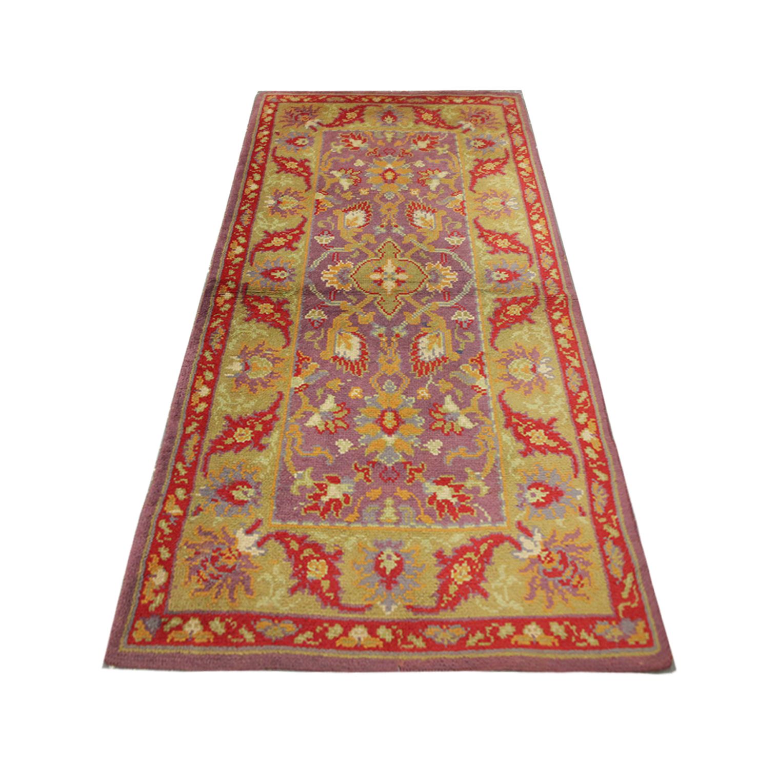 Rare Antique Rug Purple Wool Pile Rug, British Ax Minister Design 87x150cm photo furniture