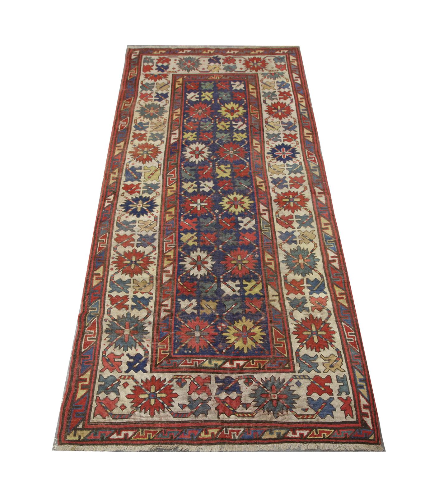Handwoven Runner Antique Carpet Traditional Caucasian Kazak Rug 115x280cm photo for sale