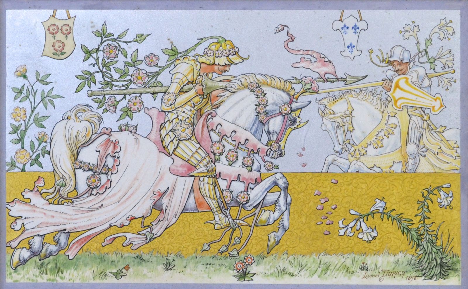 Lionel Durieu After Walter Crane, Watercolour On Vellum Of The Tournament Of The Lily And The Rose