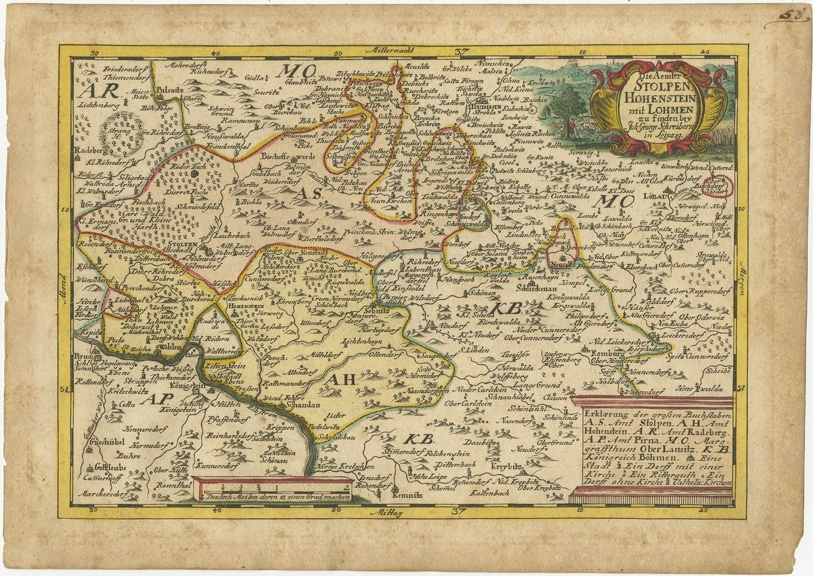 Antique Map Of The Region Of Hohenstein By Schreiber (1749)