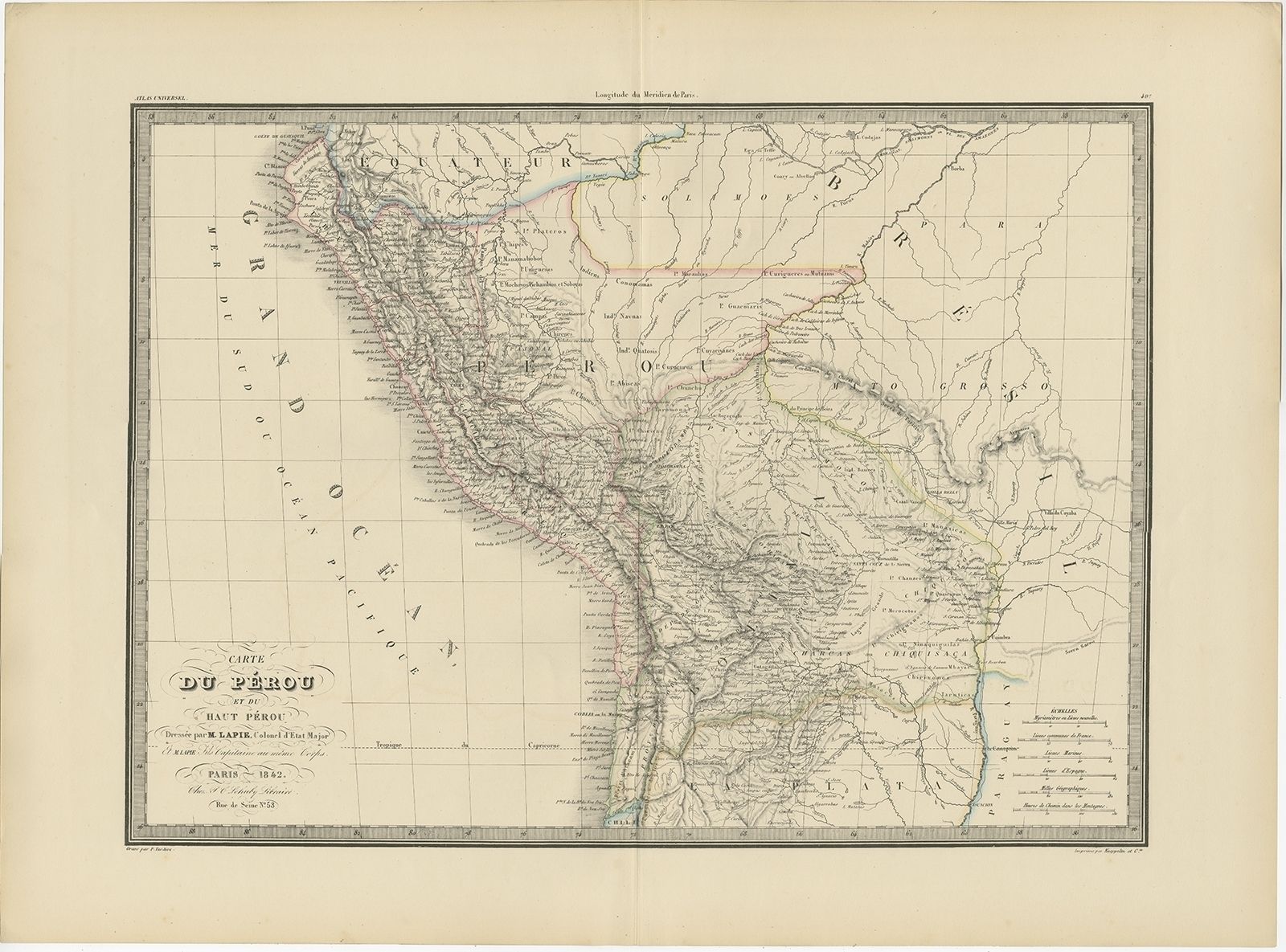 Antique Map Of Peru, Ecuador And Bolivia By Lapie (1842)