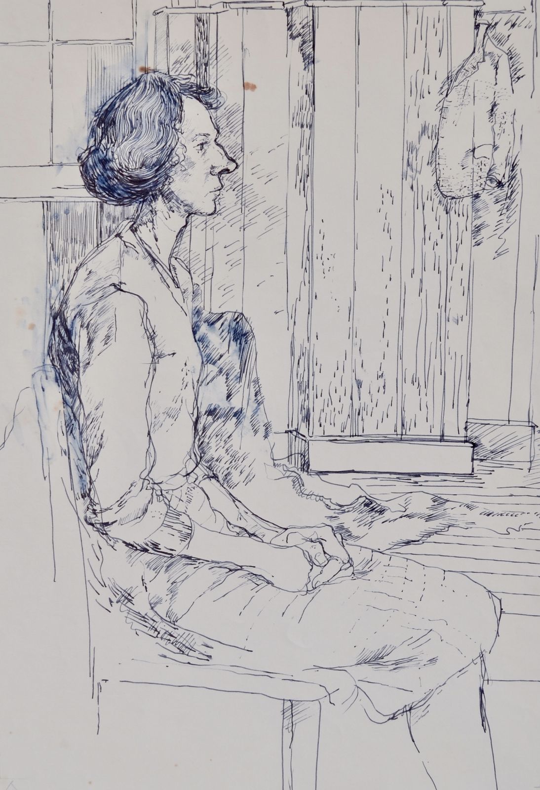 Carolyn Sergeant, Modern British Pen And Ink Drawing Of A Seated Woman