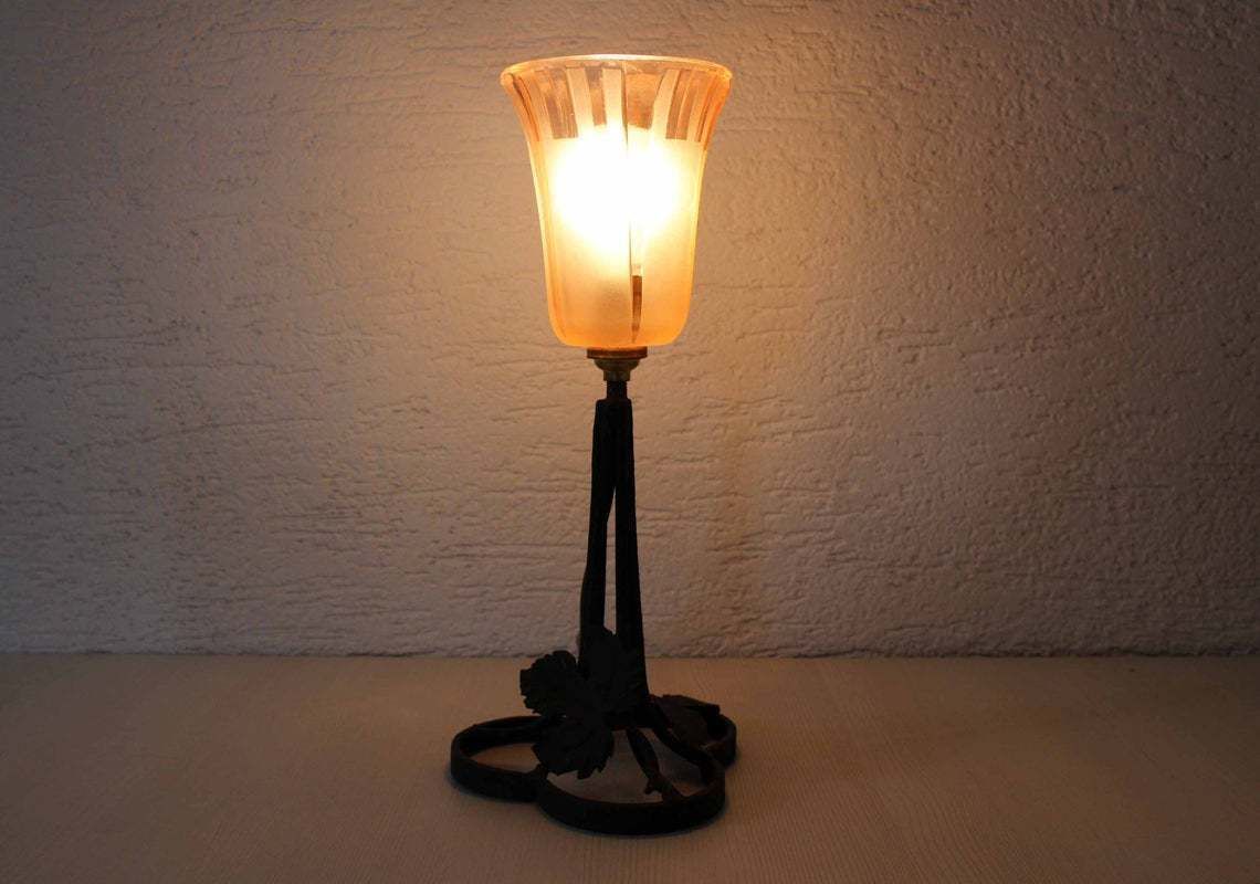 1930s Wrought Iron And Glass Lamp. Art Deco Art Nouveau photo 118.0