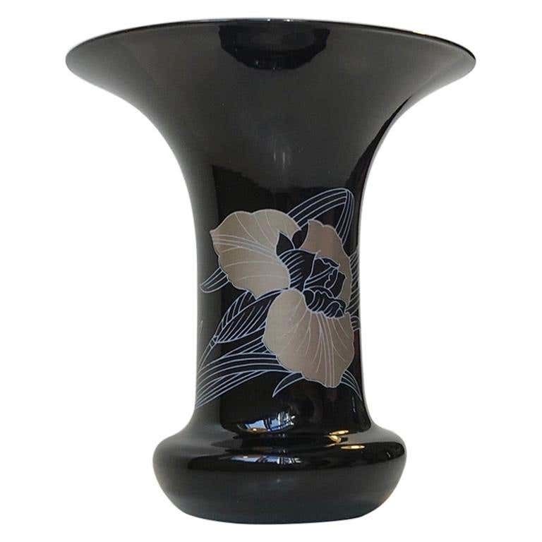 Black Glass Trumpet Vase By Hutschenreuther, Leonard, Germany, 1980s photo furniture