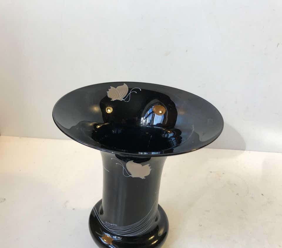 Black Glass Trumpet Vase By Hutschenreuther, Leonard, Germany, 1980s photo for sale