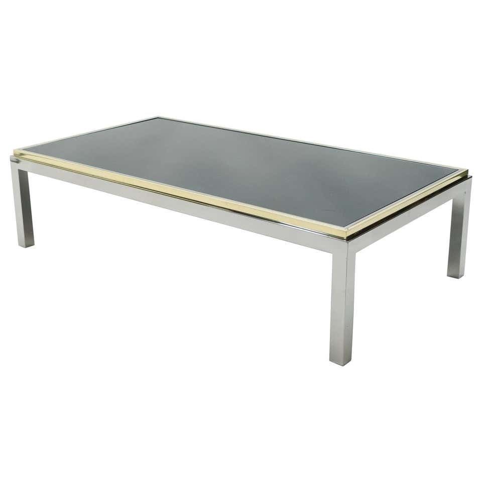 Grande table basse Willy Rizzo modèle Flaminia en laiton et chrome, années 1970 photo furniture