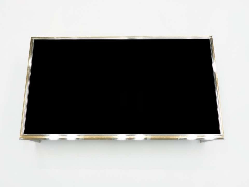 Grande table basse Willy Rizzo modèle Flaminia en laiton et chrome, années 1970 photo Mobilier