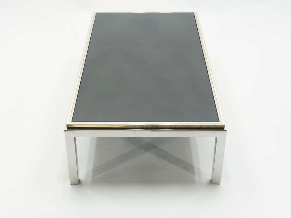 Grande table basse Willy Rizzo modèle Flaminia en laiton et chrome, années 1970 photo vintage