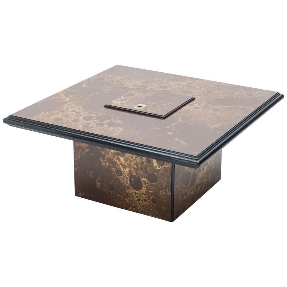 Rare Golden Lacquer And Brass Maison Jansen Bar Coffee Table, 1970s photo furniture