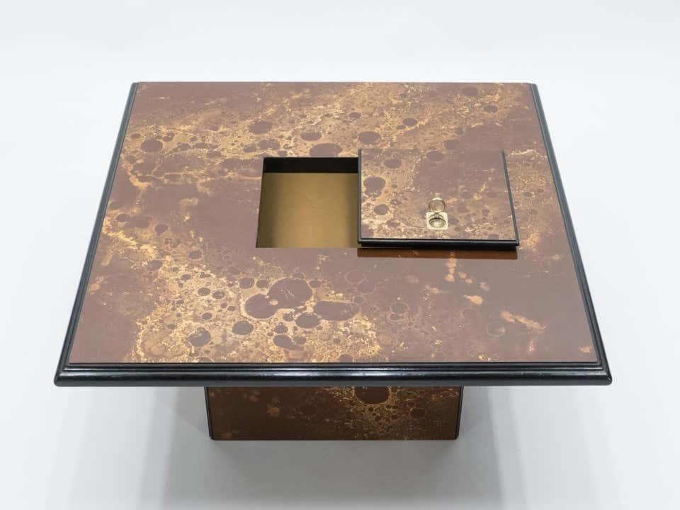 Rare Golden Lacquer And Brass Maison Jansen Bar Coffee Table, 1970s photo vinterior