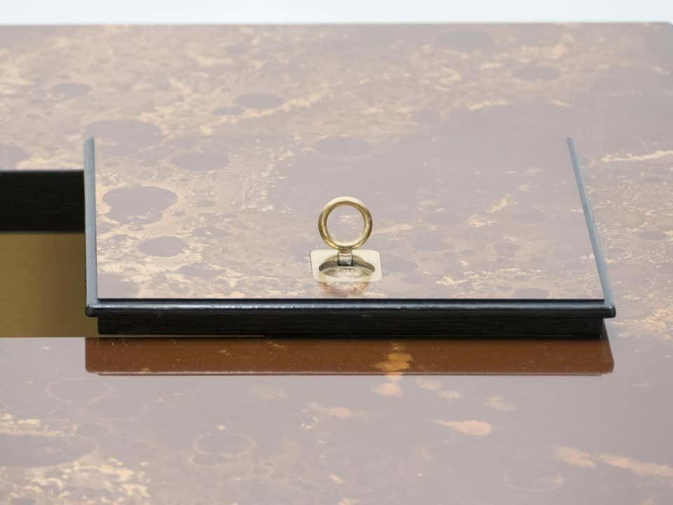 Rare Golden Lacquer And Brass Maison Jansen Bar Coffee Table, 1970s photo vintage