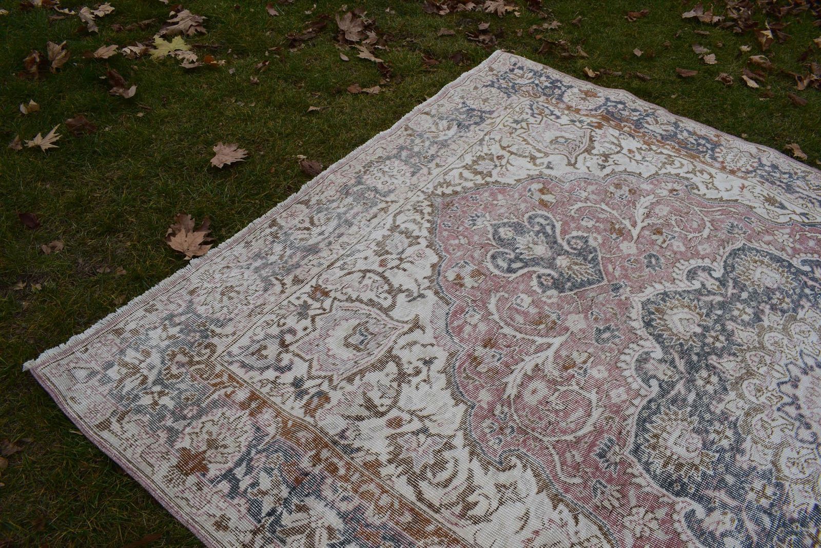 1960s Vintage Washed Out Oushak Rug photo Textiles