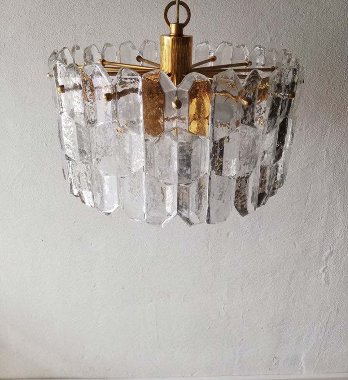 J. T. Kalmar   Franken Kg Ice Glass & Brass Chandelier   1970s Austria photo for sale