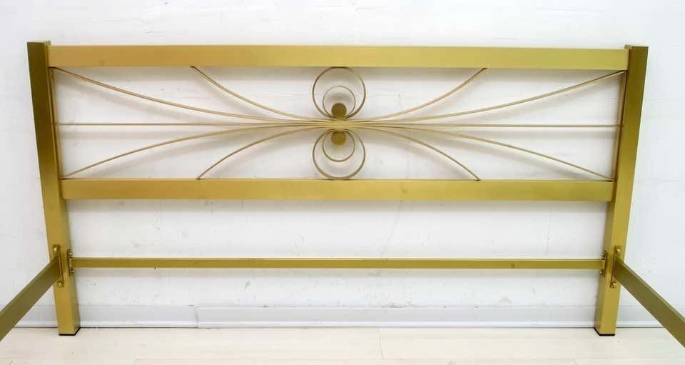 Luciano Frigerio Mid Century Modern Gilded And Satin Brass Double Bed, 1970s photo for sale