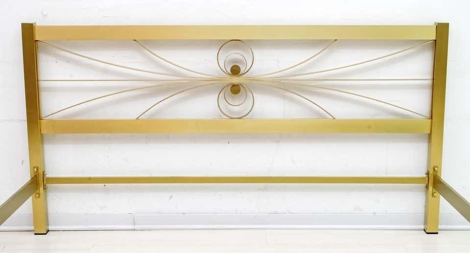 Luciano Frigerio Mid Century Modern Gilded And Satin Brass Double Bed, 1970s photo vintage