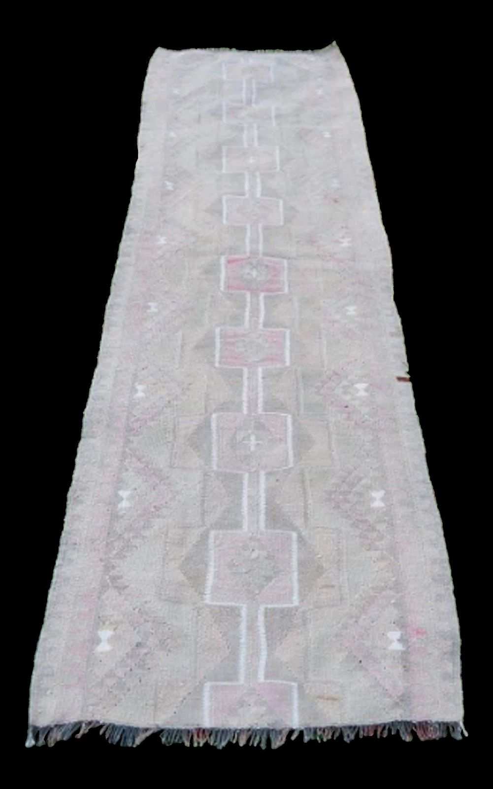 Distressed Vintage Kurdish Hand Knotted Herki Kilim Runner Rug 2′11″ × 9′7″ photo for sale