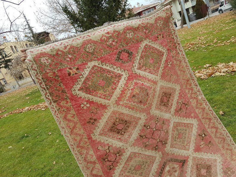 1970s Kitchen Rug, Area Rug Large Handwoven Wool Oushak Carpet Runner, Bohemian Decor Pastel Color Oriental Turkish Rug   4′11″ × 10′10″ photo 838.0