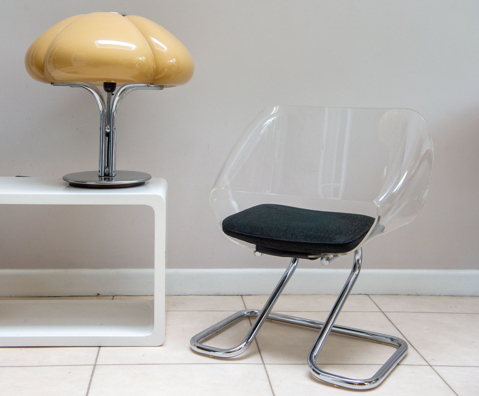 Rare Kids Size Guzzini Armchair In Metal And Acrylic By Harvey Guzzini From 1968. Legs In Chromed Metal. Shell In Acrylic.