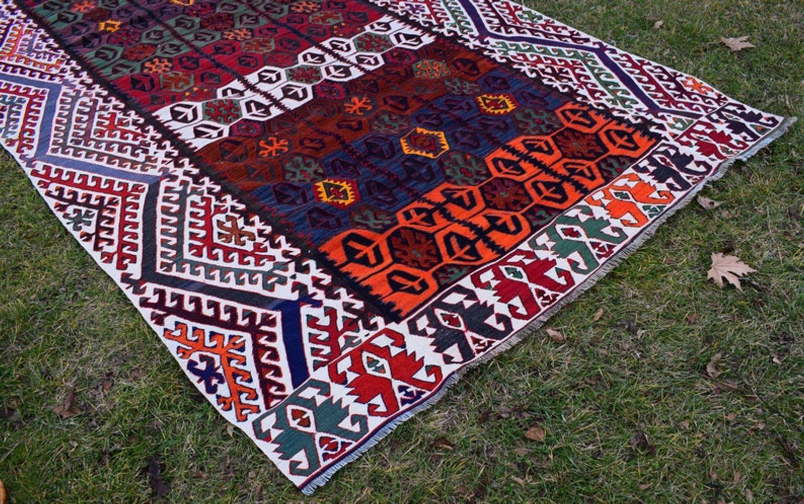Colorful Vintage Kilim Rug With Tribal Style, Boho Chic Flat Weave Turkish Kilim 6.2 X 14.6 Ft. photo Textiles