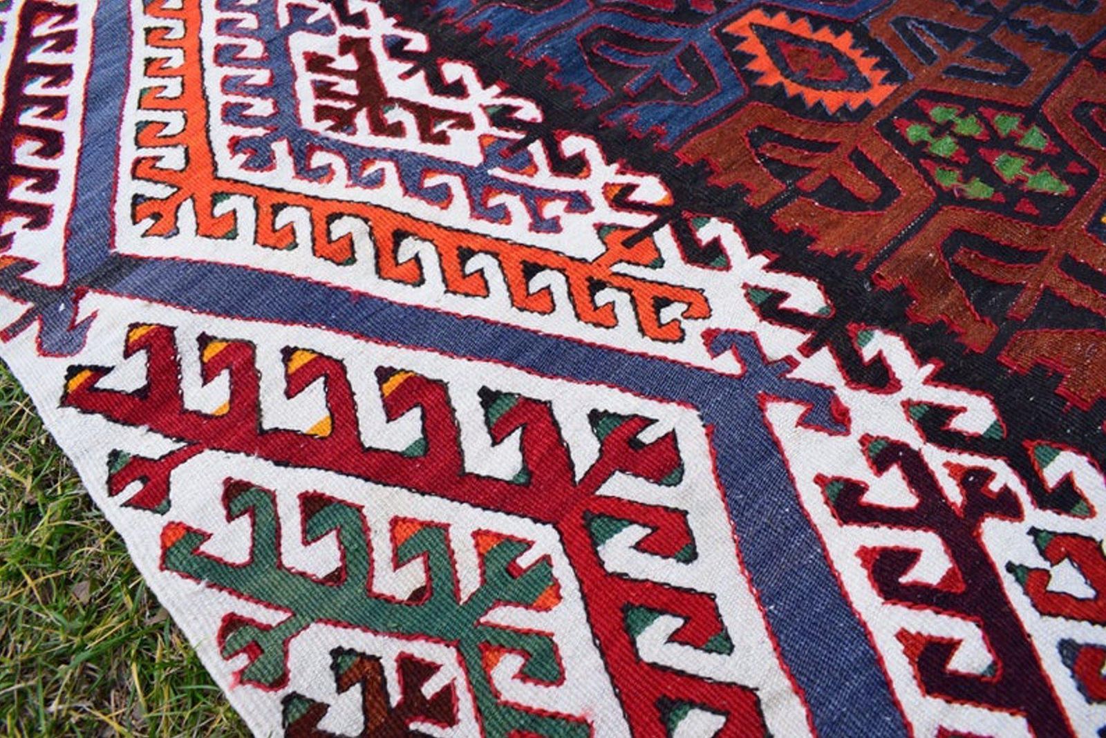 photo for sale Colorful Vintage Kilim Rug With Tribal Style, Boho Chic Flat Weave Turkish Kilim 6.2 X 14.6 Ft.