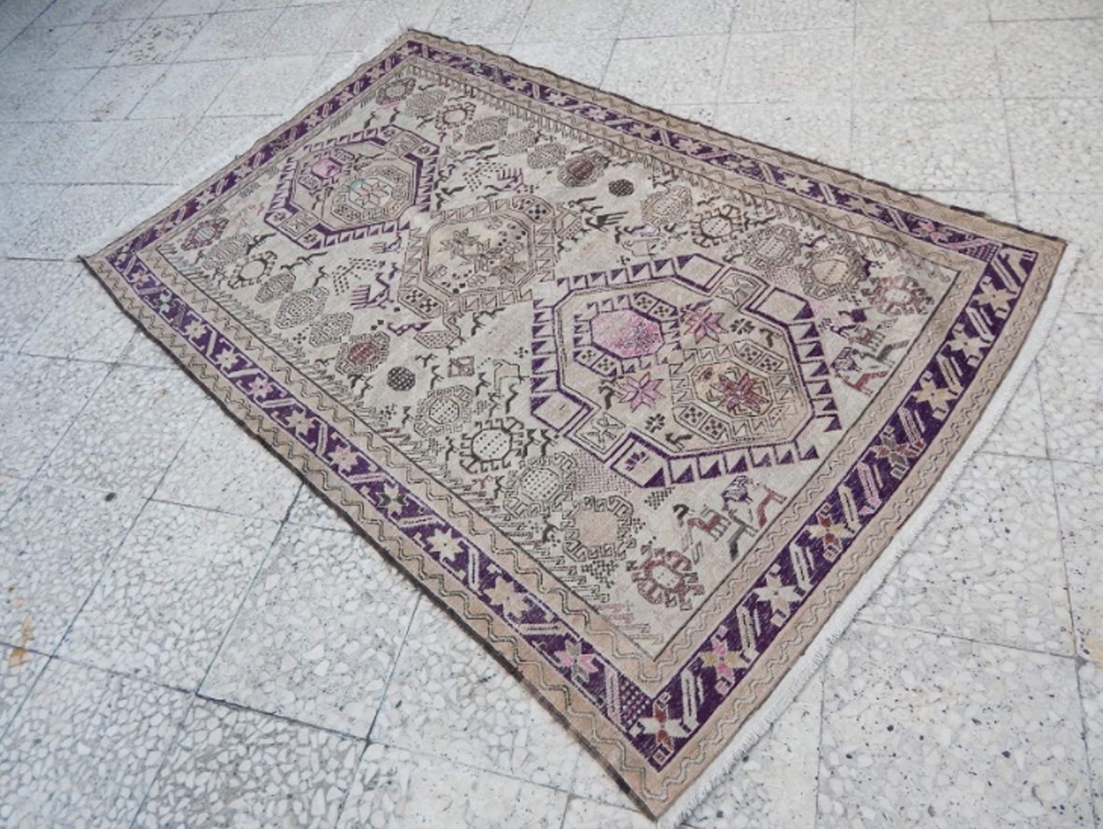 Vintage Animal Soumak, Mid Century Nomadic Gallery Rug 3′11″ × 6′2″ photo Textiles