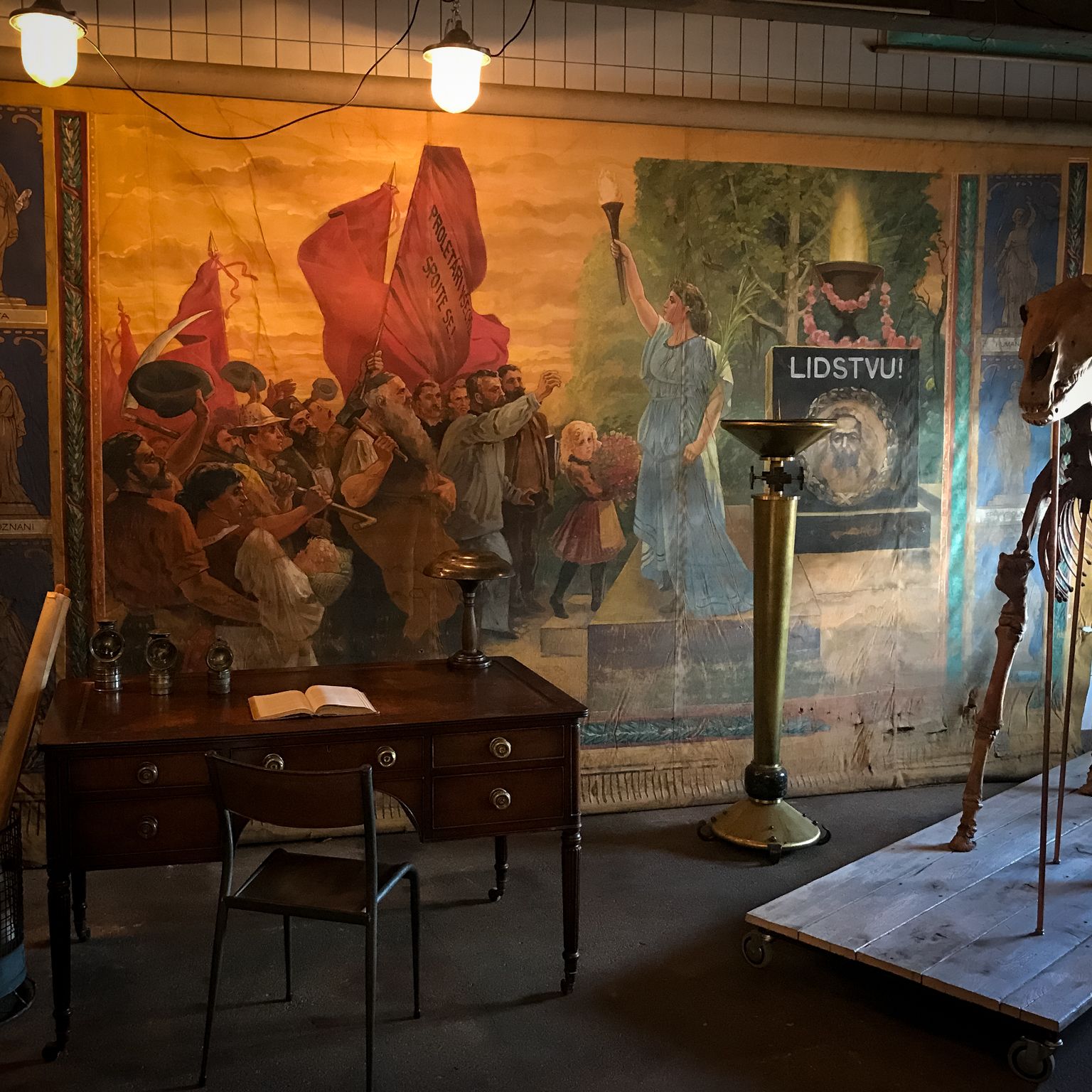 photo for sale Xl Theater Painting By Karl Marx On Canvas Circa 1900 Czech Republic