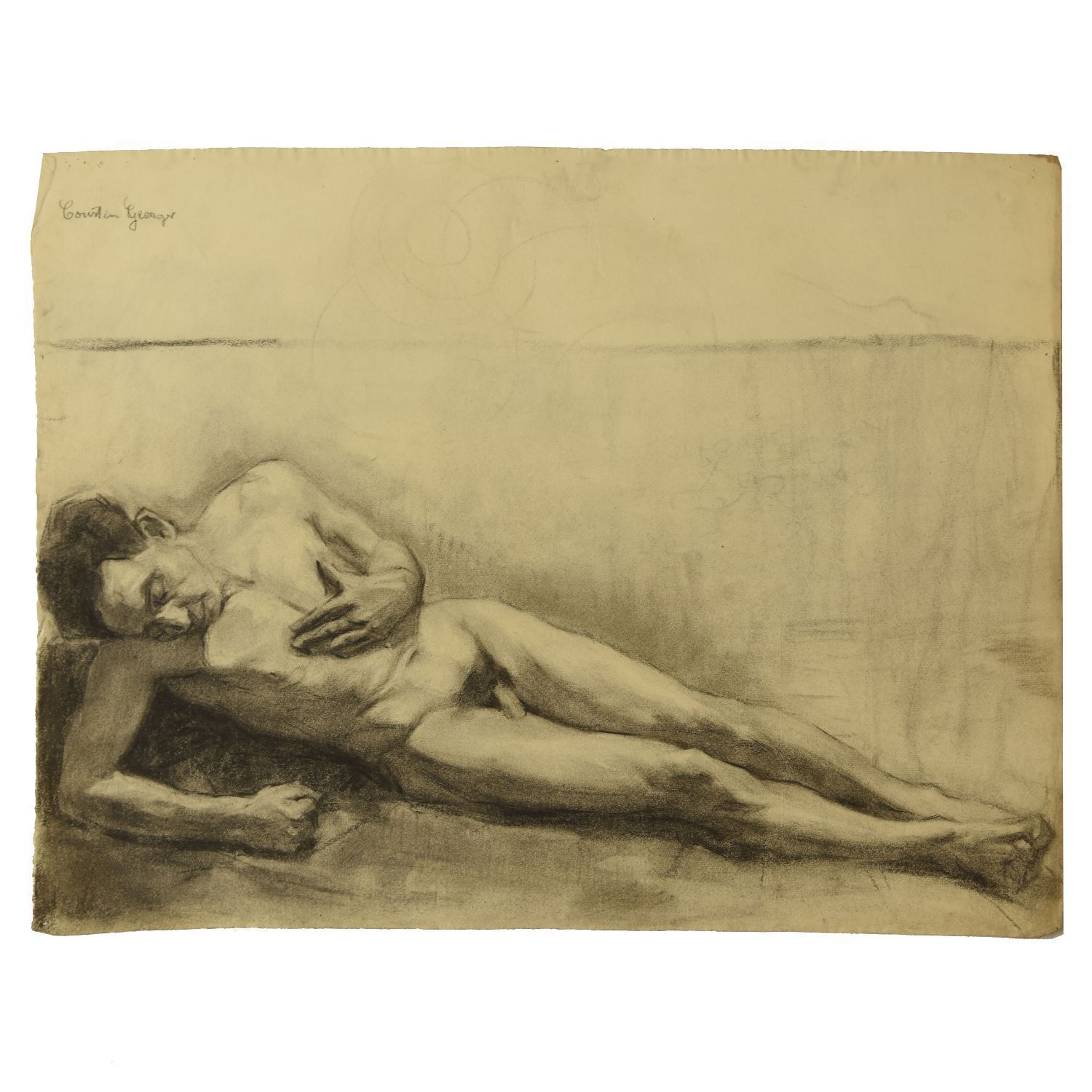 Academic Charcoal Drawing From The 1930s By Georges Courtin photo for sale